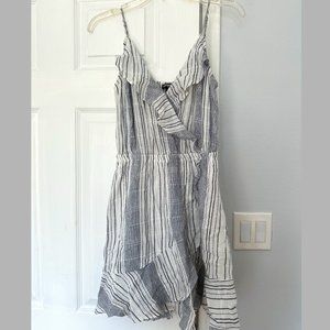 Express Blue and White Stripe Ruffle Sleeveless Lined Summer Dress